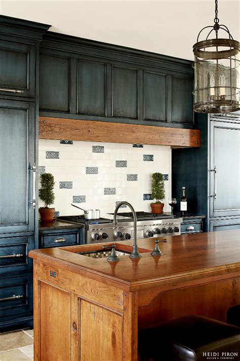 kitchen with black and blue cabinet